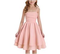 Abiti da Bambina Senza Manica Elegante Halter Vestito Estivo A-Line Cotone Abito Principessa per Ragazza 8-14 Anni Abito da Sposa per Feste Completi Scolastici Abbigliamento Bambine