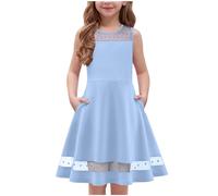 Abiti da Bambina Senza Manica Elegante Rete con Tasca Vestito Estivo A-Line Cotone Abito Principessa per Ragazza 5-13 Anni Abito da Sposa per Feste Completi Scolastici Abbigliamento Bambine
