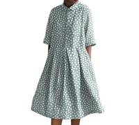Abiti da camicia per donne UK midi, abiti in lino di cotone per donne UK, abito plissettato a mezza manica, abito a bottoni, stampa floreale, prendisole a lunghezza ginocchio, abito a vita sciolta