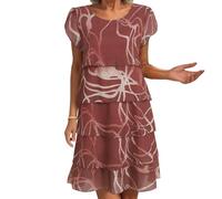 Abiti da Cerimonia Donna-Vestito Midi con Volant A Strati E Scollo Tondo, Collezione Primavera/Estate con Stampa 3D