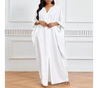 Abiti da cerimonia taglie forti, abito donna bianco a maniche corte ampio e drappeggiato per cerimonie nuziali, abito lungo e sottile da spiaggia per donna alta 0XL,1XL,2XL,3XL,4XL,5XLColore unicoTess