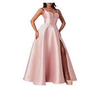 Abiti Da Damigella Abiti da damigella d'onore da donna eleganti in raso lungo abito elegante scollo quadrato abiti da festa senza maniche spaccato vestaglia discoteca Per Matrimoni, Feste(Pink2,S)