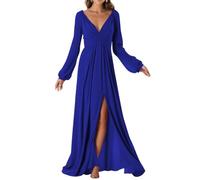 Abiti da damigella d'onore a maniche lunghe con abito formale in chiffon a fessura per le donne, Blu reale, 46