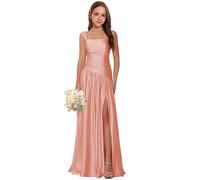 Abiti da Damigella d'Onore con Scollo Quadrato per Donna Abiti da Sera Lunghi in Raso con Spacco Dusty Rose L