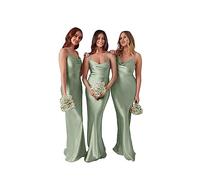 Abiti da damigella d'onore da donna per matrimonio lungo spalline sottili abito formale halter matrimonio ospite abiti da sera, Verde salvia, 44