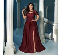 Abiti da damigella d'onore eleganti e taglie comode per donne, abito da cerimonia per eventi formali, abito da ospite di matrimonio con inserti in pizzo a maniche corte, adatto per il giorno di San Va