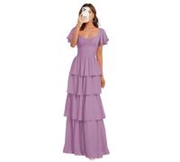 Abiti da damigella d'onore in chiffon a più livelli con volant lunghi Sweetheart maniche corte abito da sposa ospite una linea formale abiti da ballo da sera, malva, 50