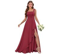Abiti da damigella d'onore in chiffon con scollo quadrato e spalline sottili increspature abito da sera formale lungo una linea abito da sposa con fessura, Rosa del deserto, 50