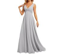 Abiti da damigella d'onore in chiffon da donna per matrimonio A-Line lungo formale abiti da sera party senza schienale Plus Size, Argento, 46