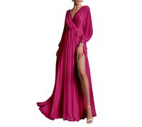 Abiti da damigella d'onore in chiffon da donna per matrimonio con pieghe a fessura abiti da sera formali abiti da sera taglie forti, Fucsia, 62 Più