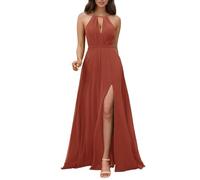 Abiti da damigella d'onore in chiffon da donna per matrimonio una linea lunga formale abiti da sera con fessura, Terracotta., 42