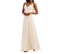 Abiti da damigella d'onore in chiffon fuori dalla spalla senza maniche spalline spalline doppio scollo a V lungo cameriera d'onore abiti una linea, avorio, 40