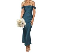 Abiti da damigella d'onore in raso per le donne una linea formale abito da sera abito da cocktail solido DSJ030, Foglia di t, 42