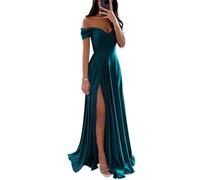 Abiti da damigella d'onore in raso per matrimonio con spalle scoperte scollo a V abiti da festa formale, Pavone, 52 Più