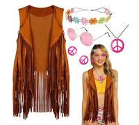Abiti da discoteca hippie Costume anni '60 e '70 per donna | Costumi da donna 5 pezzi - hippie Abiti da discoteca Dettaglio frange per Halloween Compleanno Pasqua