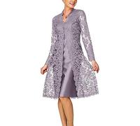 Abiti da donna, 2 pezzi, per madre della sposa, abiti formali con giacca in pizzo Silver Purple Taglia 50