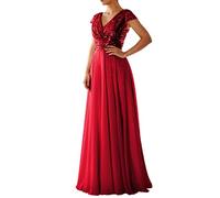 Abiti da donna 2025 Abito da sera con pannello in chiffon con paillettes Abito lungo Elegante abito da sera alla moda Abiti da damigella d'onore Maxi abiti da donna 2025, Rosso, XXL