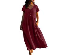 Abiti da donna 2026 Elegante, Tinta Unita, Maxi Abito Da Donna Con Girocollo E Maniche Corte - Ideale Per Ogni Casual Manica Corta Abbigliamento Sexy, Colore: rosso, S
