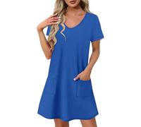 Abiti da donna a maniche corte da donna con scollo a V Basic Midi estate autunno 2026 moda Y2K, C-773 Blu Reale, XXL
