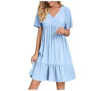 Abiti da donna a maniche corte da donna con scollo a V Mini Petite a coste Basic autunno estate 2026 trendy, Q-165 Blu Reale Chiaro, XL