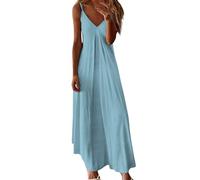 Abiti da donna Abiti estivi per le donne 2025 Vacanza Casual Plus Size Maxi Sun Dress Trendy Beach Lungo Spaghetti Strap Abito da sposa, blu cielo, XL