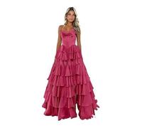 Abiti da Donna Abito da Ballo Floreale per Adolescenti A più Livelli Senza Spalline Lungo con Balze Sweetheart Abiti da Sera Formali con Fessura ,Rouge,US24W