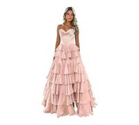 Abiti da Donna Abito da Ballo Floreale per Adolescenti A più Livelli Senza Spalline Lungo con Balze Sweetheart Abiti da Sera Formali con Fessura ,Rosa,US26W