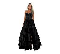 Abiti da Donna Abito da Ballo Floreale per Adolescenti A più Livelli Senza Spalline Lungo con Balze Sweetheart Abiti da Sera Formali con Fessura ,Nero,US18W