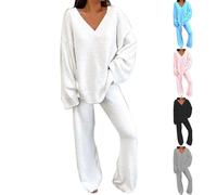 Abiti da donna alla moda, set da 2 pezzi per le donne che escono in tinta unita top a gamba larga pantaloni a vita alta a maniche lunghe set da salotto casual tute larghe vestibilità lavorata a maglia