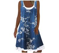 Abiti da donna casual girocollo spiaggia abito lungo elegante senza maniche plus size abito per donna scollo a V abiti swing fluidi volant a strati, blu cielo, XL