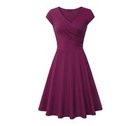 Abiti da donna Casual Plus Size Dress Basic Outdoor Home T-shirt a maniche corte Tee Swing Plain increspato scollo a V Petite per corsetto estivo da donna Skater Ladies 18-20 lungo UK Piccolo nero