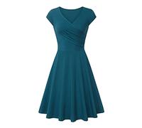 Abiti da donna Casual Plus Size Dress Basic Outdoor Home T-shirt a maniche corte Tee Swing Plain increspato scollo a V Petite per corsetto estivo da donna Skater Ladies 18-20 lungo UK Piccolo nero