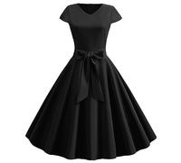 Abiti da donna con scollo a V a maniche corte con papillon elegante abito swing vintage abiti da cocktail una linea swing midi abito elegante abito da ballo in stile Audrey Hepburn festa danza