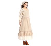 Abiti da donna, costume da cameriera vittoriana, abito floreale pioniere con cappuccio e grembiule, abbigliamento vintage da lavoro, modesto abito coloniale prateria, maniche lunghe, beige., XL