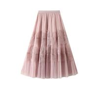 Abiti da donna da donna tinta unita gonna a pieghe torta gonna in pizzo maglia grande una linea gonna bianca per le donne, rosa, Taglia unica