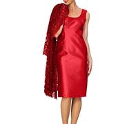 Abiti da donna eleganti da festa, alla moda, due pezzi, in tinta unita, per madre della sposa, abito da donna estivo (rosso M)