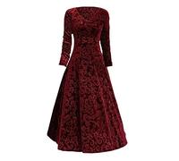 Abiti da donna eleganti in velluto, abiti da festa e casual, lunghi con scollo a V, per donne adulte, Rosso, M, 16