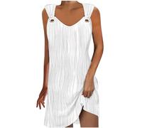 Abiti da donna estivi floreali a maniche corte casual swing midi abito senza maniche scollo all'americana abito con scollo a V prendisole lungo camicia da spiaggia vacanza, bianco, XL
