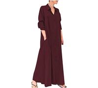 Abiti da donna estivi in cotone casual maxi abito scollo a V maniche lunghe bottoni abito ampio camicia lunga prendisole traspirante confortevole lounge prendisole elegante abiti swing con tasche