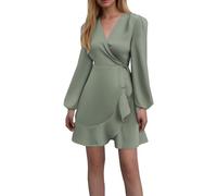 Abiti da donna festivi eleganti abito a tubo a maniche lunghe per matrimonio abito da autunno al ginocchio linea A abiti da cocktail scollo a V con maniche lunghe per ospiti di nozze a pieghe, verde