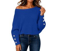 Abiti Da Donna Giacca Donna Off The Shoulder Sweater Batwing Long, blu
