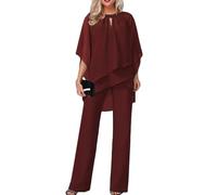 Abiti da donna in 2 pezzi eleganti pantaloni abiti per un matrimonio formale irregolare chiffon pantaloni set elegante 2 pezzi vestito da donna, Rosso, XXL