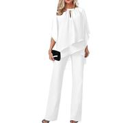 Abiti da donna in 2 pezzi eleganti pantaloni abiti per un matrimonio formale irregolare chiffon pantaloni set elegante 2 pezzi vestito da donna, bianco, XXL