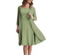 Abiti da donna in chiffon da madre della sposa per matrimonio con giacche abito formale a due pezzi, Verde salvia, 44