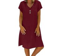 Abiti da donna in cotone e lino con scollo a V per donna UK Casual Estate Abito a maniche corte Vacanze Vacanze Spiaggia Coprimaterasso corto da donna Tempo caldo I miei ordini Vendita Liquidazione