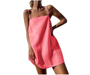 Abiti da donna in cotone e lino con spalline sottili Abito estivo casual con scollo quadrato per Petite Ladies UK Holidays Beach Mini prendisole corto I miei ordini Vendita Offerte di liquidazione