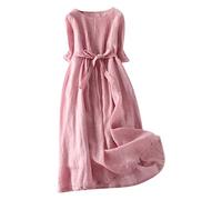 Abiti da donna in cotone e lino leggero estivo plissettato anteriore a maniche corte in vita abito con cintura Casual Loose Fit Flowy Midi Sundress I miei ordini Saldi Ordine di liquidazione 2025