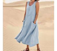 Abiti da donna in cotone e lino, senza maniche, con scollo rotondo, estivi 2025 Abiti da donna in cotone e lino, senza maniche, con scollo rotondo, estivi 20252XL,3XL,4XL,L,M,S,XLColore unicoLino
