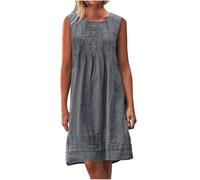 Abiti da donna in cotone e lino senza maniche Plus Size Dressy increspato anteriore corto prendisole vacanze spiaggia abito per le signore UK estate abbigliamento casual I miei ordini vendita Offerte