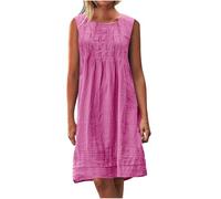 Abiti da donna in cotone e lino senza maniche Plus Size Dressy increspato anteriore corto prendisole vacanze spiaggia abito per le signore UK estate abbigliamento casual I miei ordini vendita Offerte